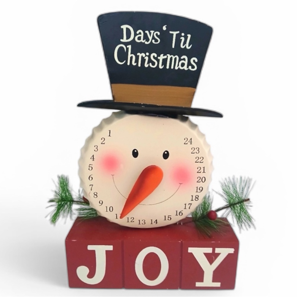 Snowman Christmas Countdown Holiday Decoration Painted Metal Home Decor EUC